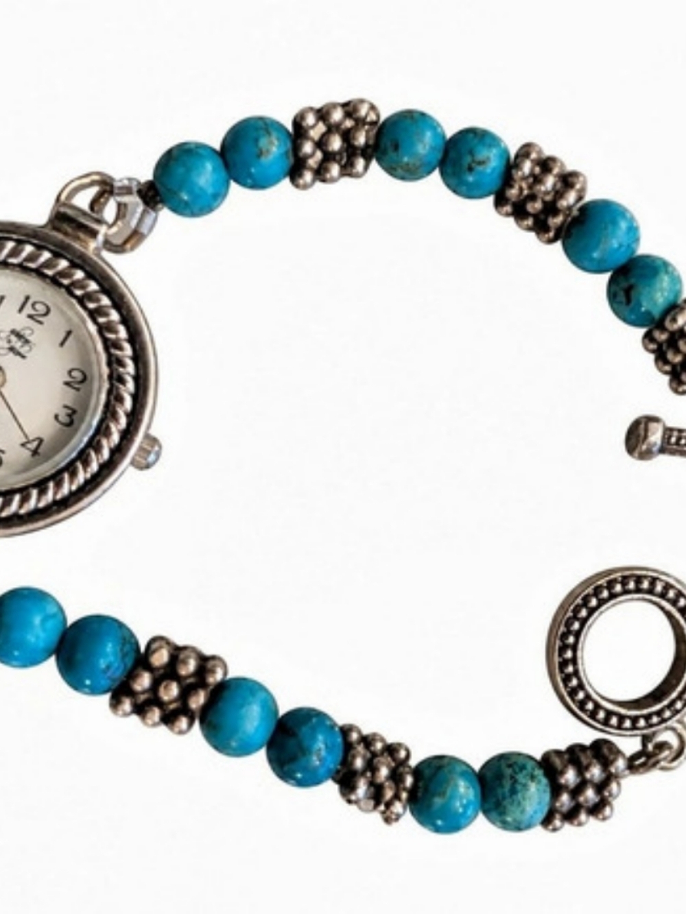 Glam & Glow Women’s Quartz Watch – Turquoise-Color Beaded Bracelet